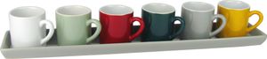 7-teiliges Buntes Espresso-Set aus hochwertigem Steingut – 6 Tassen á 75 ml – 1 Servierplatte – spülmaschinengeeignet und mikrowellengeeignet