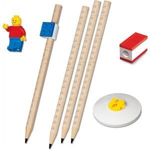 LEGO® Schreibwarenset - 4 Bleistifte, 1 Bleistiftspitzer, 1 Radiergummi, 1 Topper, 1 Legofigur