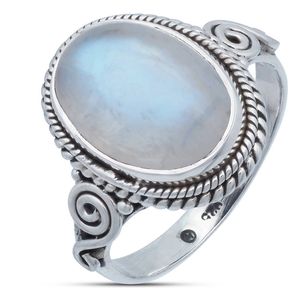 Ring SINTA aus 925er Sterling Silber, Ringgröße:62, Stein:Regenbogen Mondstein