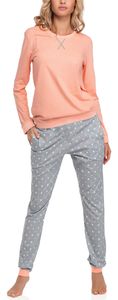 Merry Style Damen Schlafanzug Zweiteiler lang Pyjama Langarm Lange Hose mit Muster MS10-168 (Lachs Grau, L)