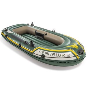 Intex Seahawk Boot - Set inklusive Pumpe und Paddel, 236 x 114 x 41cm, dunkelgrün, gelb, Maximale Tragfähigkeit: 240 kg