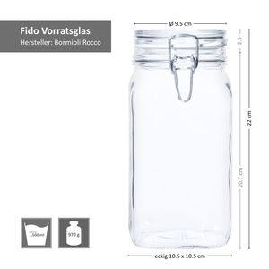 6er Set Einmachglas Bügelverschluss Original Fido 1,5L Vorratsgläser incl. Bormioli Rezeptheft