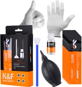 K&F Sensor Reinigungs-SET APS-C 10x 16mm Swabs + Handschuhe + Blasebalg + 20ml Reiniger KF