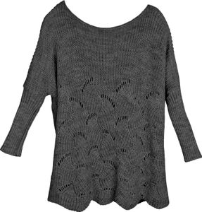 styleBREAKER Damen Oversize Strickpullover mit Ajourmuster und langen Ärmeln, U-Boot Ausschnitt, Poncho, Onesize 08010066