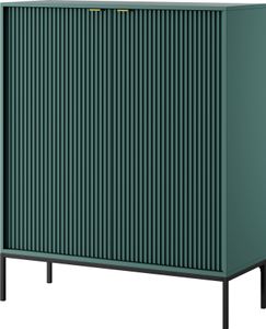 DomoHome Komoda z wysokim ożebrowaniem NOVA - 2 drzwi Wysoka komoda ze złotymi uchwytami Kolor: Lablador Glamour Wysoka komoda na czarnych nogach 125x104x39cm - Elegancki mebel do salonu