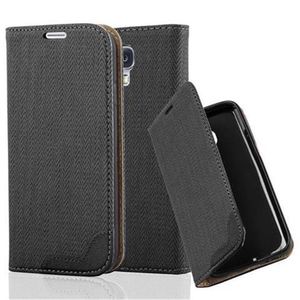 Cadorabo Hülle für Samsung Galaxy S4 - Hülle in EBENHOLZ SCHWARZ - Handyhülle in Bast-Optik mit Kartenfach und Standfunktion - Case Cover Schutzhülle Etui Tasche Book Klapp Style