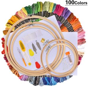 Stickerei Set, Stickerei Starter kit, Kreuzstich Tool Kit Einschließlich 100 Farbfäden, 5 Bambus Stickrahmen, Nadeln Set