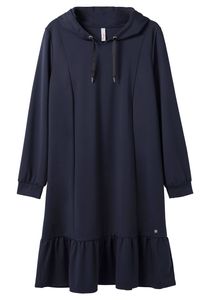 sheego Damen Große Größen Kapuzenkleid mit Kapuze und Volant am Saum Shirtkleid Freizeitmode trendig Rundhals-Ausschnitt - unifarben