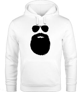 Hoodie Herren Mann mit Bart Sonnenbrille Pornobrille Beard Man Hipster Moonworks® weiß XS
