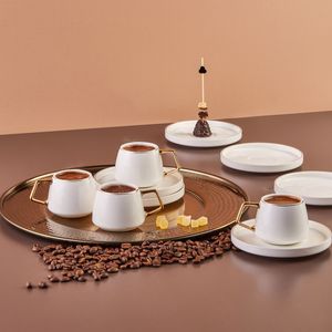 Karaca Saturn Espressotassen-Set für 6 Personen 12-teilig 90 ml Gold-Weiss