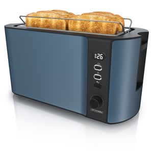 Arendo 4-Scheiben-Toaster mit Restzeitanzeige, Langschlitz-Toaster, Auftaufunktion, 6 Stufen, Blau