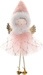 Weihnachtsengel Mädchen Hängende Dekoration Goldener Flügel Plüsch Spitzhut Pailletten Tüllrock Glocke Lange Mädchen Anhänger Kinder Party Geschenk Rosa