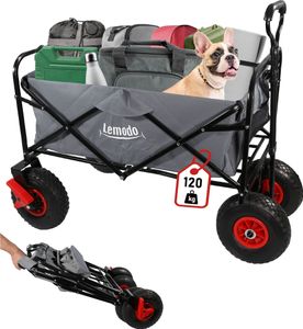 Bollerwagen faltbar, grau, Handwagen mit 120 kg Zuladung, Leiterwagen mit Luftreifen