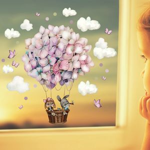 Fensterbild Heißluftballon Hortensie Blüten Wolken Schmetterlinge wiederverwendbar Fensterdeko Frühlingsdeko Ostern Osterdeko bf171