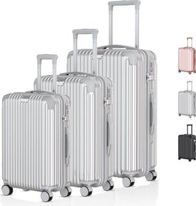 Voyagoux® - Reisekofferset - 3-teilig - Reisekoffer mit Rollen - Silber - TSA-Schloss Voyagoux® - Reisekofferset - 3-teilig - Reisekoffer mit Rollen - Silber - TSA-Schloss