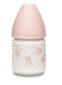 Sklenená fľaša Suavinex s ružovým králičkom, 120 ml
