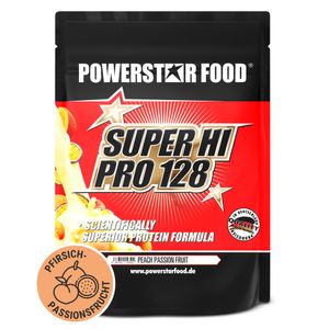 Powerstar SUPER HI PRO 128 | Mehrkomponenten Protein-Pulver 1kg | Höchste Biologische Wertigkeit | Protein-Shake Muskelaufbau | Peach Passion Fruit