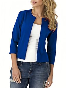 Damen 3/4 Ärmel Outwear Cardigan Regular Fit Strickjacke Blazer Büro Outdoor Mantel Blau,Größe M