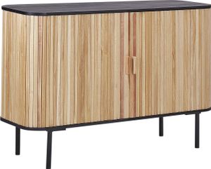 BELIANI Sideboard Hellbraun und Schwarz Paulowniaholz mit 2 Schiebetüren 120 x 40 x 81 cm Lamellenoptik Holzpaneele Modern Wohnzimmer Schlafzimmer