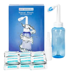 Comformidable Nasendusche Set – 90 Nasenspülsalz – Für eine gründliche Nasenreinigung und verbesserte Atmung (300ml Nasendusche, 2 Aufsätze, Nasenpra