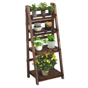 Yaheetech Stanregal klappbare Blumentreppe Blumenregal, 4 Ebene, aus Holz, 108 cm H, Braun