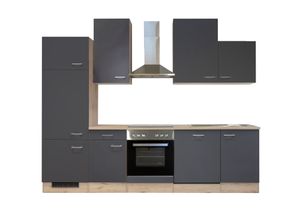Küchenzeile mit E-Geräten & Geschirrspüler - 280 cm breit - Basaltgrau Matt San Remo Eiche – Morena
