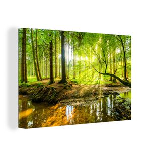 OneMillionCanvasses® - Leinwandbilder - 150x100 cm, Wald - Landschaft - Wasser - Bäume - Sonne - Grün - Natur, Wandbilder Kunstdruck Wanddekoration - Foto auf Leinwand - Gemälde auf