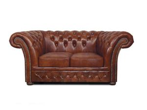 Chesterfield Sofa Winfield Basic Luxe Leder 2-Sitzer Cloudy Braun Old
