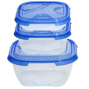 3er Set Plastikdose Frischhaltedose Aufbewahrungsbehälter aus transparentem Kunststoff mit Deckel für Lebensmittel blau