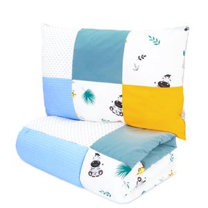 Kinderbettdecke 100x135 Set mit Kissen - Kinderdecke mit Kopfkissen Kindergarten Bettdecke mit Baumwolle Bezug Safari Mango