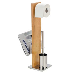 WENKO Stand WC Garnitur Toiletten Bürsten Papier Rollen Halter Bambus Handy