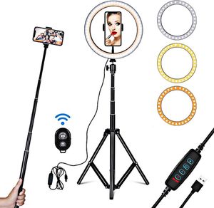 26cm Fuelllicht Ringlicht Stativ Höhe von 38-160cm mit Fernbedienung ,Zusatzlicht LED-Licht Faltlicht fuer Fotografie Live-Stream Make-up YouTube-Video mit Stativ Stand Remote Shutter Fülllicht, Make-up-Licht