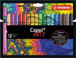 Filzstift mit Kappenring - STABILO Cappi - ARTY - 18er Pack - mit 18 verschiedenen Farben