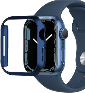 Hülle für Apple Watch Series 7 Schutzhülle Case 41mm Display Schutzglas 9H Blau