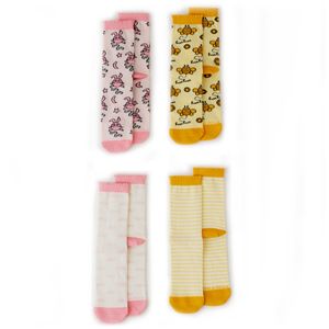 Milk&Moo Buzzy Bee and Chancin 4 Paar Socken für Mutter, Sockenset für Damen, knöchelhohe Socken aus Baumwolle, atmungsaktiv, lustige Frauensocken (36-40), rosa-gelb