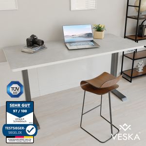 Höhenverstellbarer Schreibtisch (140 x 70 cm) - Sitz- & Stehpult - Bürotisch Elektrisch Höhenverstellbar mit Touchscreen & Stahlfüßen - Anthrazit/Stein-Grau