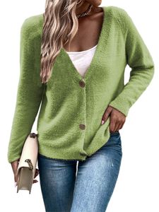 Damen Strickwaren Cardigan Langarm Open Front Pullover Lässiger gemütlicher Zopfstrick,Farbe:Leuchtendes Grün,Größe:L