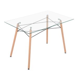 H.J WeDoo Esstisch Rechteckig Glas Küchentisch Wohnzimmer Tisch, Skandinavisch Beistelltisch, 110 * 70 * 73, Transparent