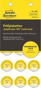 120x skúšobné odznaky Testované podľa VDE 2018-2023 20mm žltá fólia