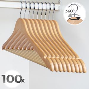 Jago® Bügel aus Holz -  im 100er, inkl. Hosensteg und Schlaufenkerben, Haken 360 Grad drehbar - Kleiderbügel, Holzkleiderbügel, Garderobenbügel, Wäschebügel