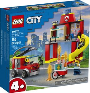 LEGO 60375 City Feuerwehr Feuerwehrstation und Löschauto, Lernspielzeug für Kinder ab 4 Jahren, Geschenk für Jungen und Mädchen, Feuerwehrauto-Spielzeug