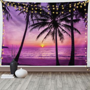 ABAKUHAUS Baum Wandteppich, Palmen Silhouette Lila, Wohnzimmer Schlafzimmer Heim Seidiges Satin Wandteppich, 200 x 150 cm, Lila Schwarz