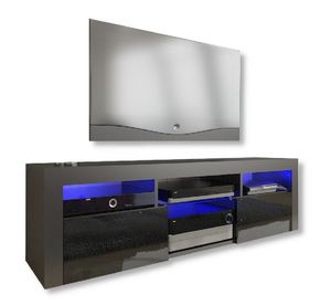 DEX TV Schrank Lowboard Hängeboard Fernsehtisch 160cm - Schwarz / Schwarz Hochglanz Türen - LED - A12