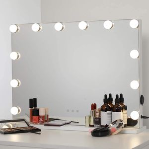 Hollywood Schminkspiegel mit Beleuchtung, Kosmetikspiegel mit Touchschalter, Schminktisch Spiegel mit 15 dimmbaren Glühbirnen 3 Farbmodi, Spiegel für Schlafzimmer 58 x 46cm Weiß