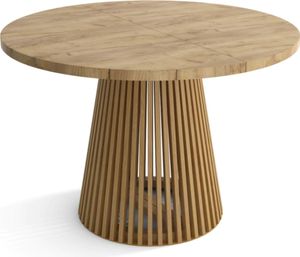 Okrúhly jedálenský stôl DUSTO, rozkladací stôl s priemerom 100 cm až 200 cm, farba obývačkového stola: CRAFT, s drevenými nohami v hnedej farbe