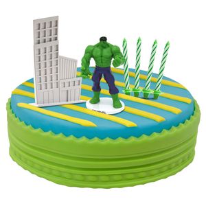 Hulk Tortendeko Set mit Häusern und Kerzen Avengers Deko Mottoparty
