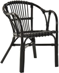 KRINES HOME Moderner Flecht-Sessel im skandinavischem Stil Korb-Stuhl aus echtem Rattan (Schwarz)
