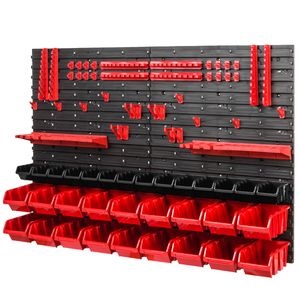 Sada stohovacích boxov 4x nástenný policový úložný systém 32 červených boxov 1152 x 780 mm