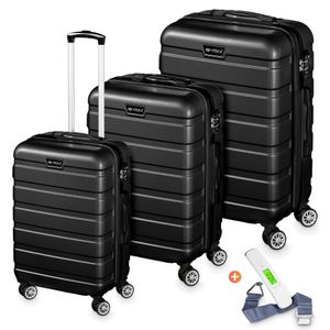 Hartschalenkoffer Kofferset 3 teilig mit TSA Zahlenschloss 4 Rollen ABS-Hartschale, Reisekoffer Trolley Rollkoffer Koffer - schwarz