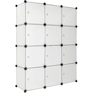 tectake bezskrutkový regál 12 boxov s dvierkami 112x37x148cm - biely
